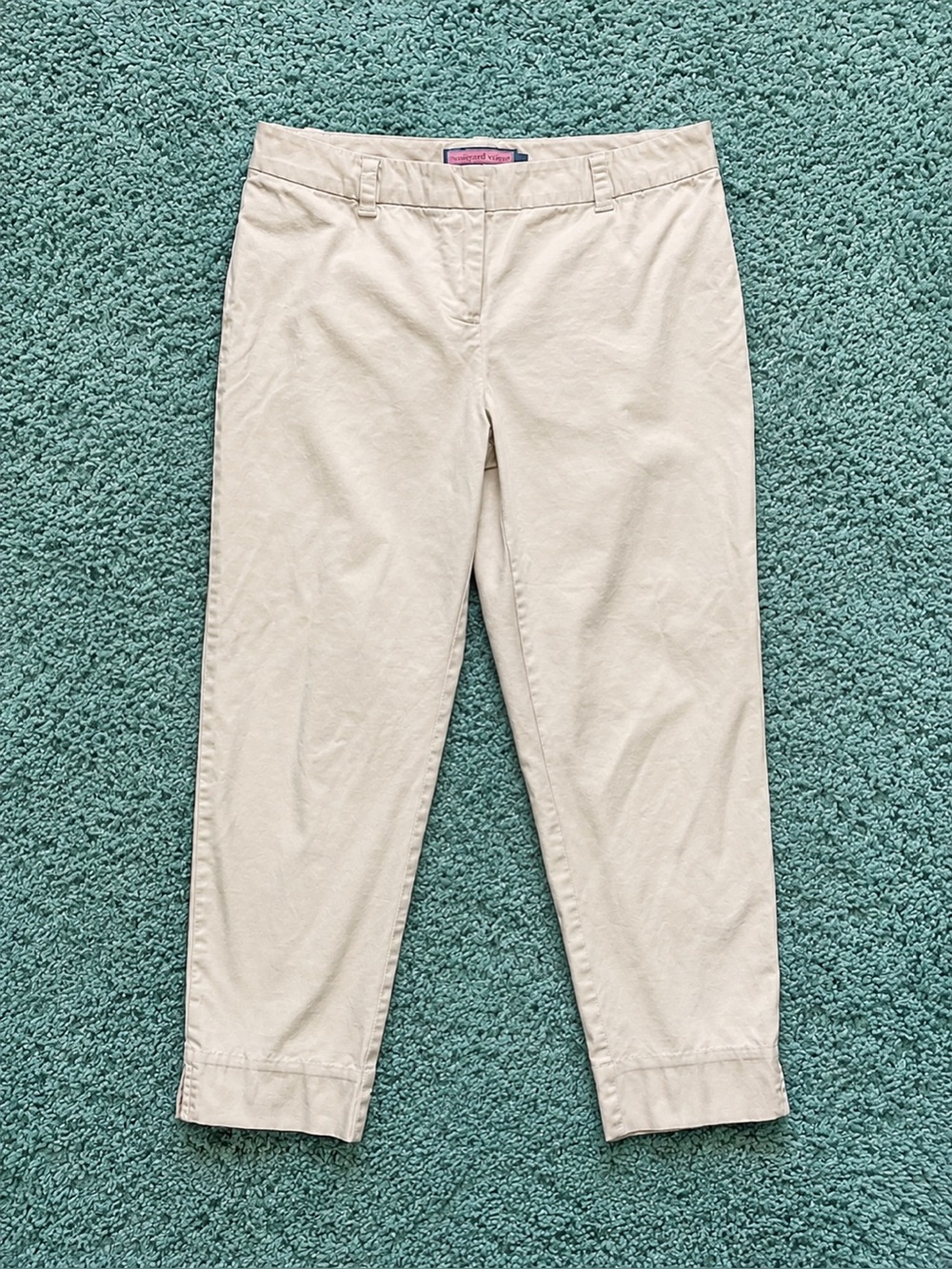 Vineyard Vines Cream Crop Chinos Pants Womens 4 Flat Front Split Hem - Picture 2 of 9